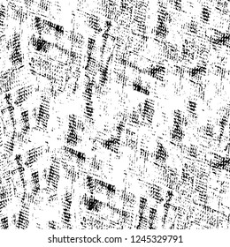 Grunge overlay layer. Abstract black and white vector background. Monochrome vintage surface with dirty pattern in cracks, spots, dots. Old wall in dark horror style design