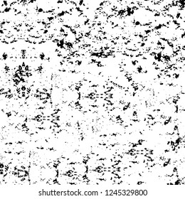 Grunge overlay layer. Abstract black and white vector background. Monochrome vintage surface with dirty pattern in cracks, spots, dots. Old wall in dark horror style design