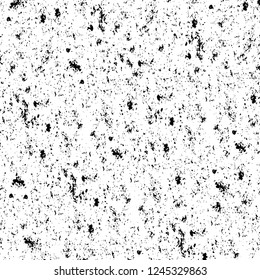 Grunge overlay layer. Abstract black and white vector background. Monochrome vintage surface with dirty pattern in cracks, spots, dots. Old wall in dark horror style design