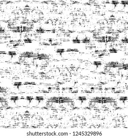 Grunge overlay layer. Abstract black and white vector background. Monochrome vintage surface with dirty pattern in cracks, spots, dots. Old wall in dark horror style design