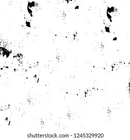 Grunge overlay layer. Abstract black and white vector background. Monochrome vintage surface with dirty pattern in cracks, spots, dots. Old wall in dark horror style design
