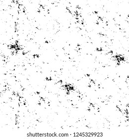 Grunge overlay layer. Abstract black and white vector background. Monochrome vintage surface with dirty pattern in cracks, spots, dots. Old wall in dark horror style design