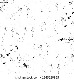 Grunge overlay layer. Abstract black and white vector background. Monochrome vintage surface with dirty pattern in cracks, spots, dots. Old wall in dark horror style design