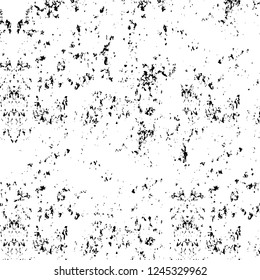 Grunge overlay layer. Abstract black and white vector background. Monochrome vintage surface with dirty pattern in cracks, spots, dots. Old wall in dark horror style design