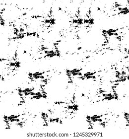 Grunge overlay layer. Abstract black and white vector background. Monochrome vintage surface with dirty pattern in cracks, spots, dots. Old wall in dark horror style design