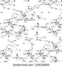 Grunge overlay layer. Abstract black and white vector background. Monochrome vintage surface with dirty pattern in cracks, spots, dots. Old wall in dark horror style design