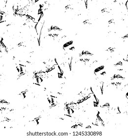 Grunge overlay layer. Abstract black and white vector background. Monochrome vintage surface with dirty pattern in cracks, spots, dots. Old wall in dark horror style design