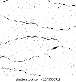 Grunge overlay layer. Abstract black and white vector background. Monochrome vintage surface with dirty pattern in cracks, spots, dots. Old wall in dark horror style design