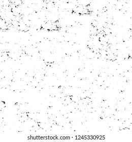 Grunge overlay layer. Abstract black and white vector background. Monochrome vintage surface with dirty pattern in cracks, spots, dots. Old wall in dark horror style design