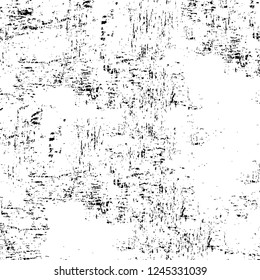 Grunge overlay layer. Abstract black and white vector background. Monochrome vintage surface with dirty pattern in cracks, spots, dots. Old wall in dark horror style design