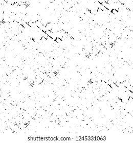 Grunge overlay layer. Abstract black and white vector background. Monochrome vintage surface with dirty pattern in cracks, spots, dots. Old wall in dark horror style design
