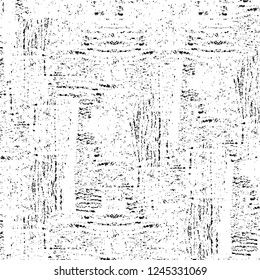Grunge overlay layer. Abstract black and white vector background. Monochrome vintage surface with dirty pattern in cracks, spots, dots. Old wall in dark horror style design