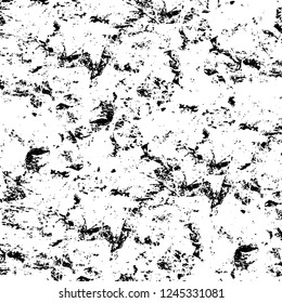 Grunge overlay layer. Abstract black and white vector background. Monochrome vintage surface with dirty pattern in cracks, spots, dots. Old wall in dark horror style design