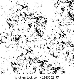 Grunge overlay layer. Abstract black and white vector background. Monochrome vintage surface with dirty pattern in cracks, spots, dots. Old wall in dark horror style design