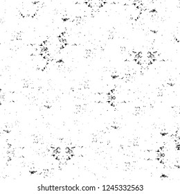 Grunge overlay layer. Abstract black and white vector background. Monochrome vintage surface with dirty pattern in cracks, spots, dots. Old wall in dark horror style design