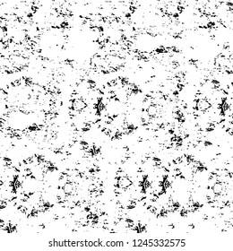 Grunge overlay layer. Abstract black and white vector background. Monochrome vintage surface with dirty pattern in cracks, spots, dots. Old wall in dark horror style design