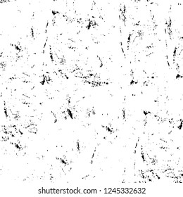 Grunge overlay layer. Abstract black and white vector background. Monochrome vintage surface with dirty pattern in cracks, spots, dots. Old wall in dark horror style design