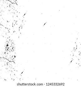 Grunge overlay layer. Abstract black and white vector background. Monochrome vintage surface with dirty pattern in cracks, spots, dots. Old wall in dark horror style design