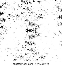 Grunge overlay layer. Abstract black and white vector background. Monochrome vintage surface with dirty pattern in cracks, spots, dots. Old wall in dark horror style design