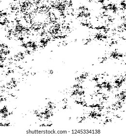 Grunge overlay layer. Abstract black and white vector background. Monochrome vintage surface with dirty pattern in cracks, spots, dots. Old wall in dark horror style design