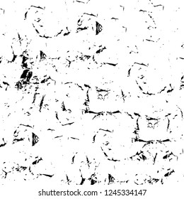Grunge overlay layer. Abstract black and white vector background. Monochrome vintage surface with dirty pattern in cracks, spots, dots. Old wall in dark horror style design
