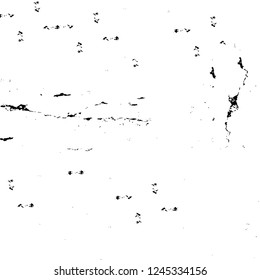 Grunge overlay layer. Abstract black and white vector background. Monochrome vintage surface with dirty pattern in cracks, spots, dots. Old wall in dark horror style design