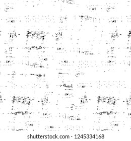 Grunge overlay layer. Abstract black and white vector background. Monochrome vintage surface with dirty pattern in cracks, spots, dots. Old wall in dark horror style design