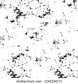 Grunge overlay layer. Abstract black and white vector background. Monochrome vintage surface with dirty pattern in cracks, spots, dots. Old wall in dark horror style design