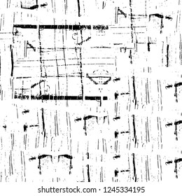 Grunge overlay layer. Abstract black and white vector background. Monochrome vintage surface with dirty pattern in cracks, spots, dots. Old wall in dark horror style design