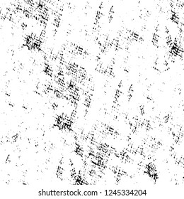 Grunge overlay layer. Abstract black and white vector background. Monochrome vintage surface with dirty pattern in cracks, spots, dots. Old wall in dark horror style design