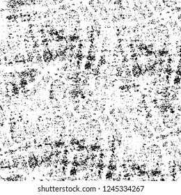 Grunge overlay layer. Abstract black and white vector background. Monochrome vintage surface with dirty pattern in cracks, spots, dots. Old wall in dark horror style design