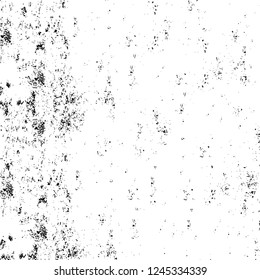 Grunge overlay layer. Abstract black and white vector background. Monochrome vintage surface with dirty pattern in cracks, spots, dots. Old wall in dark horror style design