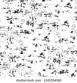 Grunge overlay layer. Abstract black and white vector background. Monochrome vintage surface with dirty pattern in cracks, spots, dots. Old wall in dark horror style design