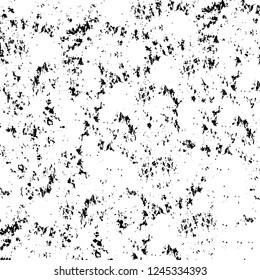 Grunge overlay layer. Abstract black and white vector background. Monochrome vintage surface with dirty pattern in cracks, spots, dots. Old wall in dark horror style design