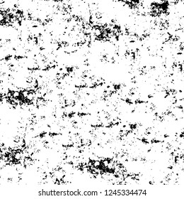 Grunge overlay layer. Abstract black and white vector background. Monochrome vintage surface with dirty pattern in cracks, spots, dots. Old wall in dark horror style design