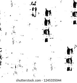 Grunge overlay layer. Abstract black and white vector background. Monochrome vintage surface with dirty pattern in cracks, spots, dots. Old wall in dark horror style design