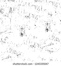 Grunge overlay layer. Abstract black and white vector background. Monochrome vintage surface with dirty pattern in cracks, spots, dots. Old wall in dark horror style design