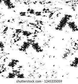 Grunge overlay layer. Abstract black and white vector background. Monochrome vintage surface with dirty pattern in cracks, spots, dots. Old wall in dark horror style design