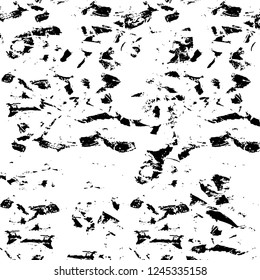 Grunge overlay layer. Abstract black and white vector background. Monochrome vintage surface with dirty pattern in cracks, spots, dots. Old wall in dark horror style design