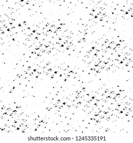 Grunge overlay layer. Abstract black and white vector background. Monochrome vintage surface with dirty pattern in cracks, spots, dots. Old wall in dark horror style design