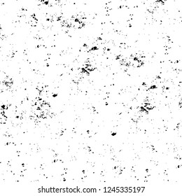 Grunge overlay layer. Abstract black and white vector background. Monochrome vintage surface with dirty pattern in cracks, spots, dots. Old wall in dark horror style design