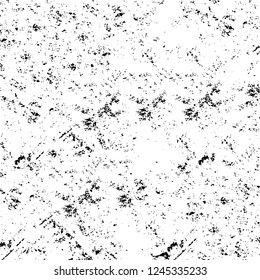Grunge overlay layer. Abstract black and white vector background. Monochrome vintage surface with dirty pattern in cracks, spots, dots. Old wall in dark horror style design