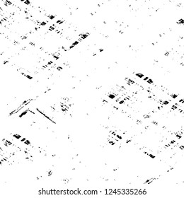 Grunge overlay layer. Abstract black and white vector background. Monochrome vintage surface with dirty pattern in cracks, spots, dots. Old wall in dark horror style design