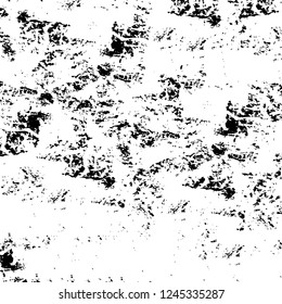 Grunge overlay layer. Abstract black and white vector background. Monochrome vintage surface with dirty pattern in cracks, spots, dots. Old wall in dark horror style design
