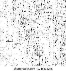 Grunge overlay layer. Abstract black and white vector background. Monochrome vintage surface with dirty pattern in cracks, spots, dots. Old wall in dark horror style design