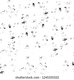 Grunge overlay layer. Abstract black and white vector background. Monochrome vintage surface with dirty pattern in cracks, spots, dots. Old wall in dark horror style design