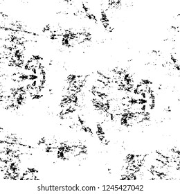 Grunge overlay layer. Abstract black and white vector background. Monochrome vintage surface with dirty pattern in cracks, spots, dots. Old wall in dark horror style design
