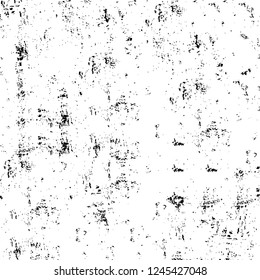 Grunge overlay layer. Abstract black and white vector background. Monochrome vintage surface with dirty pattern in cracks, spots, dots. Old wall in dark horror style design