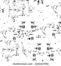 Grunge overlay layer. Abstract black and white vector background. Monochrome vintage surface with dirty pattern in cracks, spots, dots. Old wall in dark horror style design
