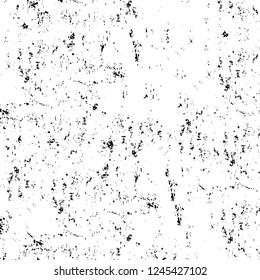 Grunge overlay layer. Abstract black and white vector background. Monochrome vintage surface with dirty pattern in cracks, spots, dots. Old wall in dark horror style design